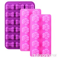 WARMWIND Silicone Dog Molds  Food Grade Chocolate  Candy  Biscuit Molds  Puppy Bone Paw Molds  Healthy Dog Treats  Reusable Ice Cube Trays  Dishwasher Safe  Pink  Purple(Set of 3) - B0794STSB1